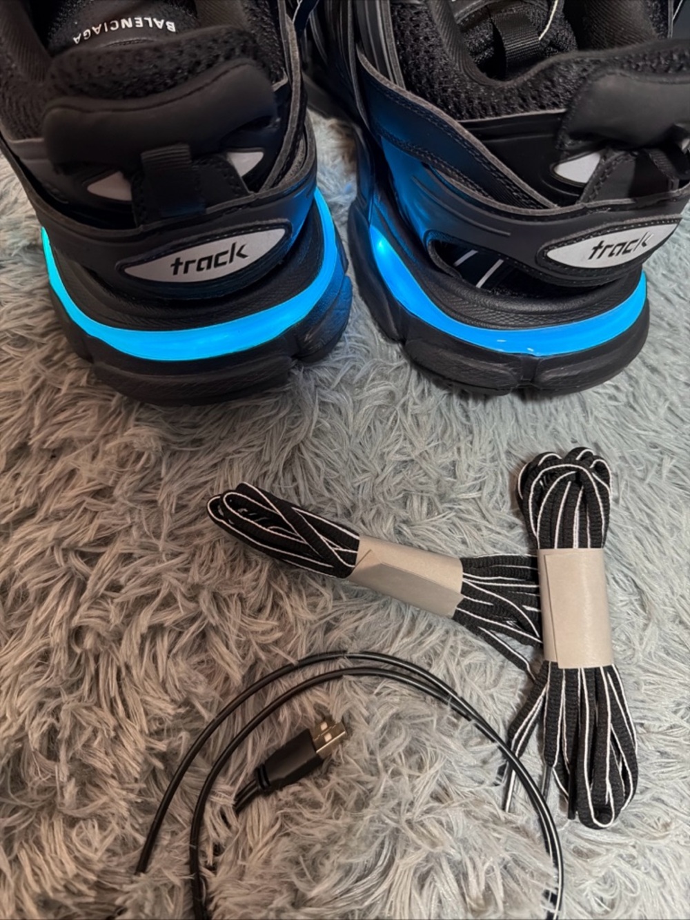 Balenciaga Black Sneakers with Bright Blue Accents